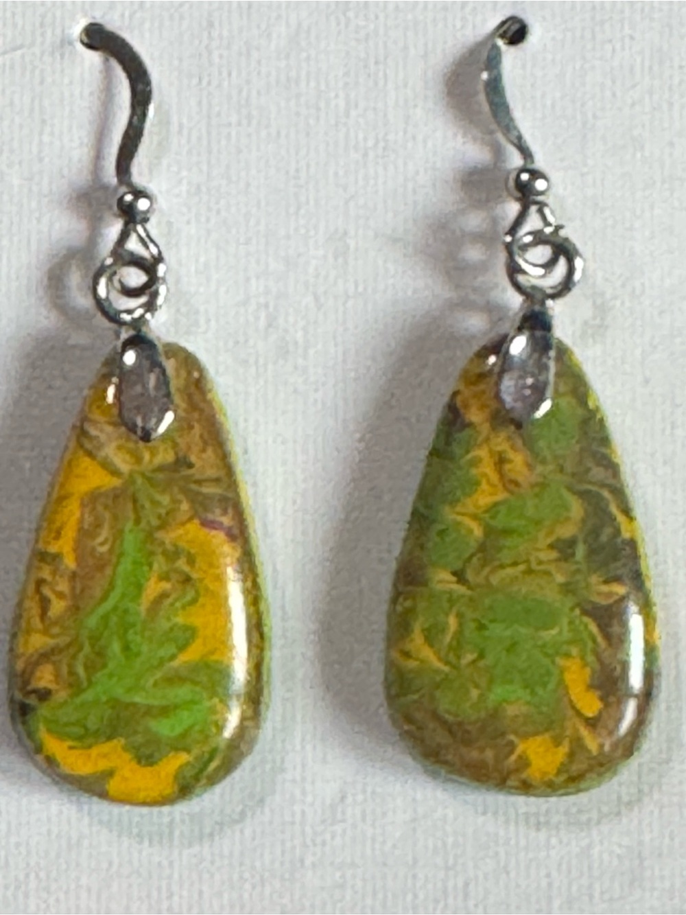 Artisan Green and Yellow Teardrop Dangle Earrings - Unbranded